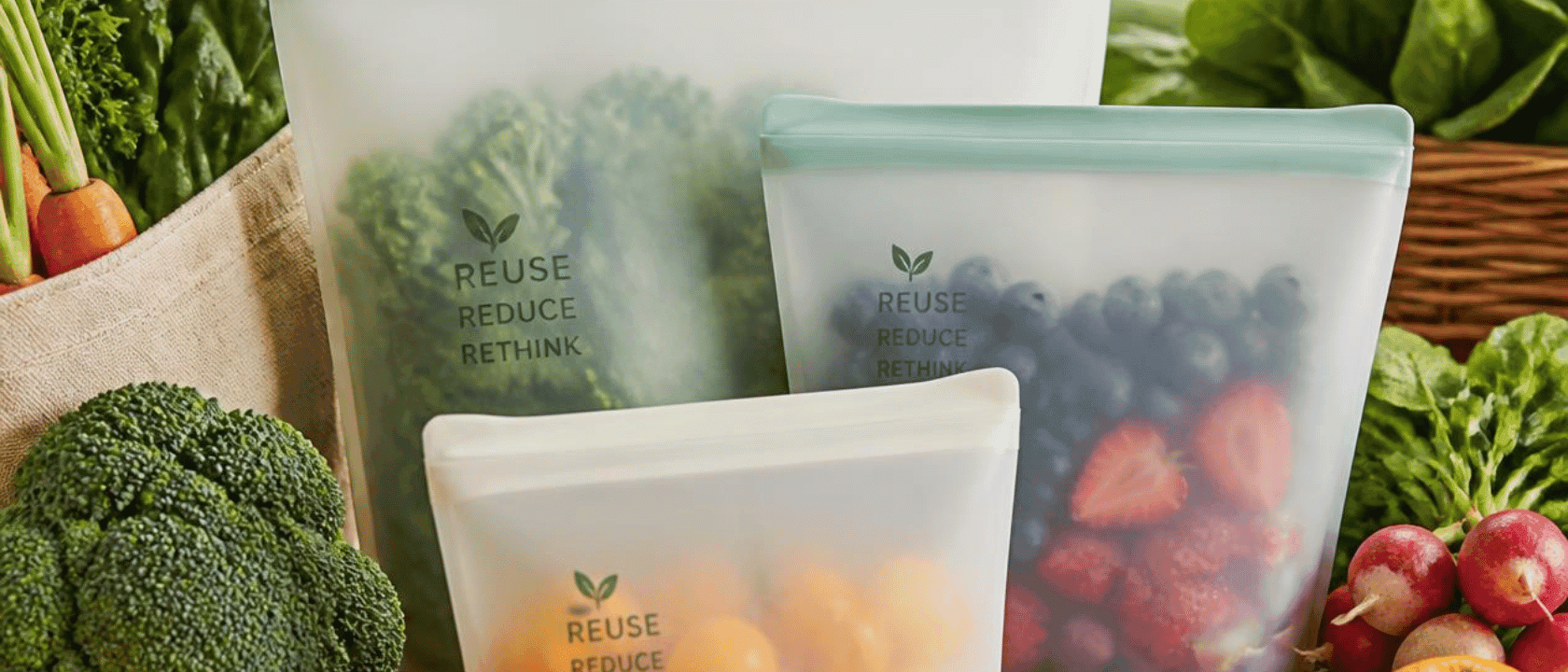 Food Storage Bags - Reusable and freezer-safe bags for portioning and storing prepped food.