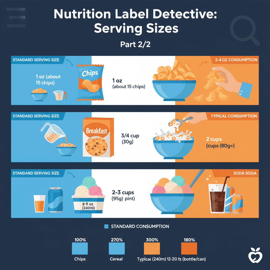 Comparison of advertised vs actual serving sizes