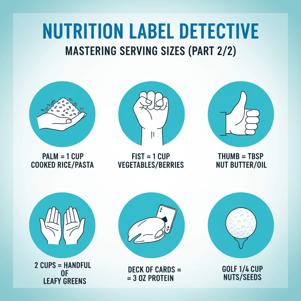 Visual serving size guide with hand comparisons