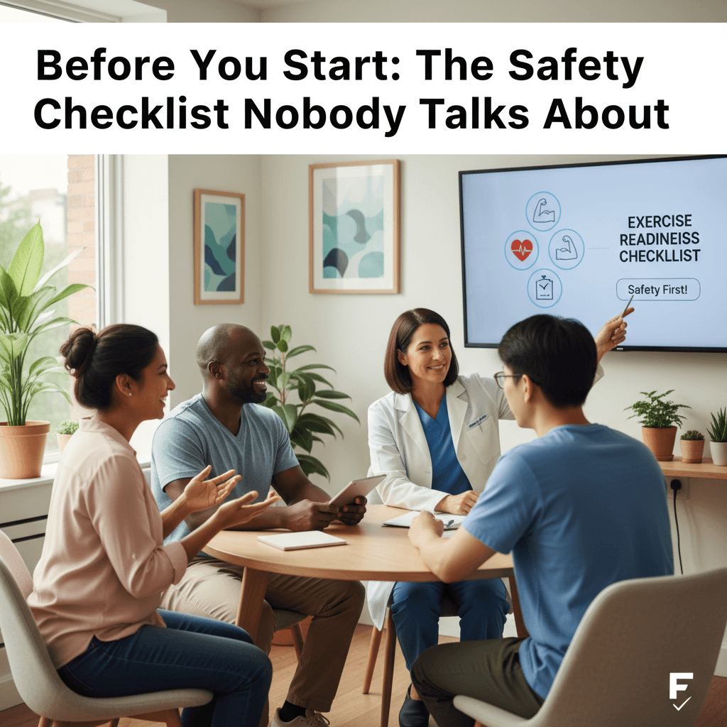 Friendly medical professional discussing health with diverse patients in a welcoming clinic setting