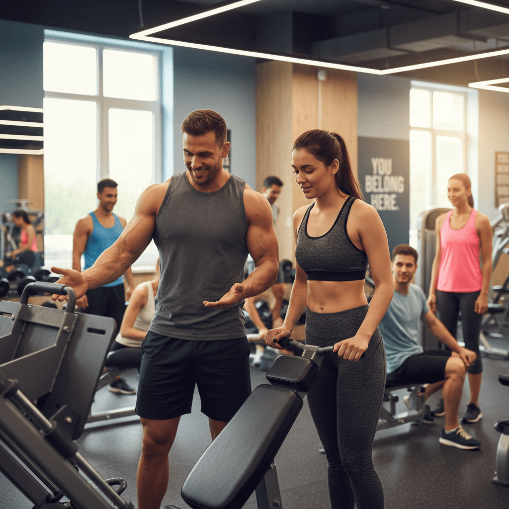 Supportive gym community helping newcomer
